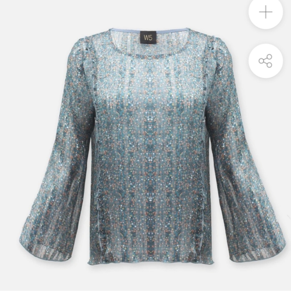 W5 Concepts Anthropologie Womens Top Size L   Blue Stripe 3/4 Ruffled Sleeve